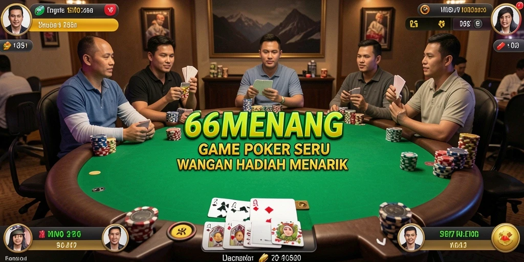 Tampilan gameplay Poker yang mendebarkan di 66MENANG.