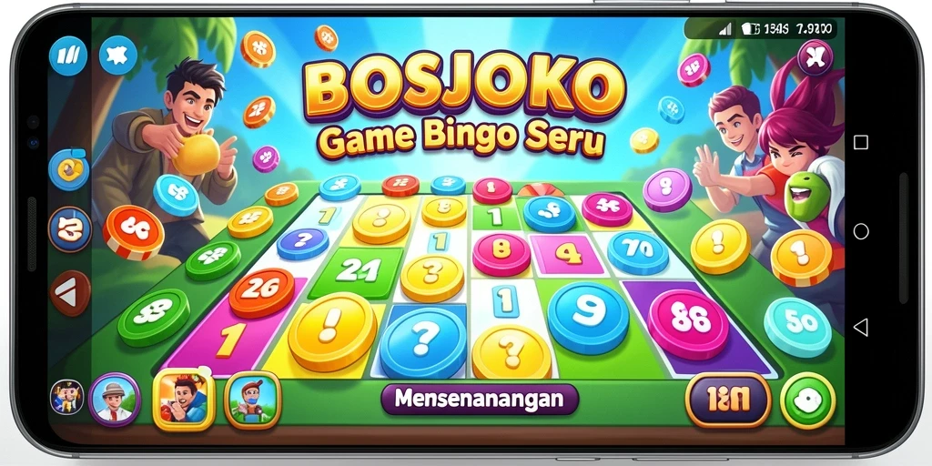 Tampilan gameplay BOSJOKO yang penuh warna dan interaktif.