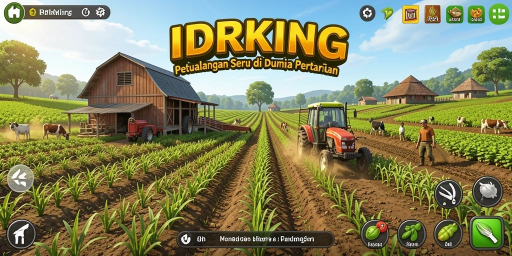 Tangkapan layar utama game <strong>IDRKING</strong> menunjukkan aktivitas bertani yang seru.