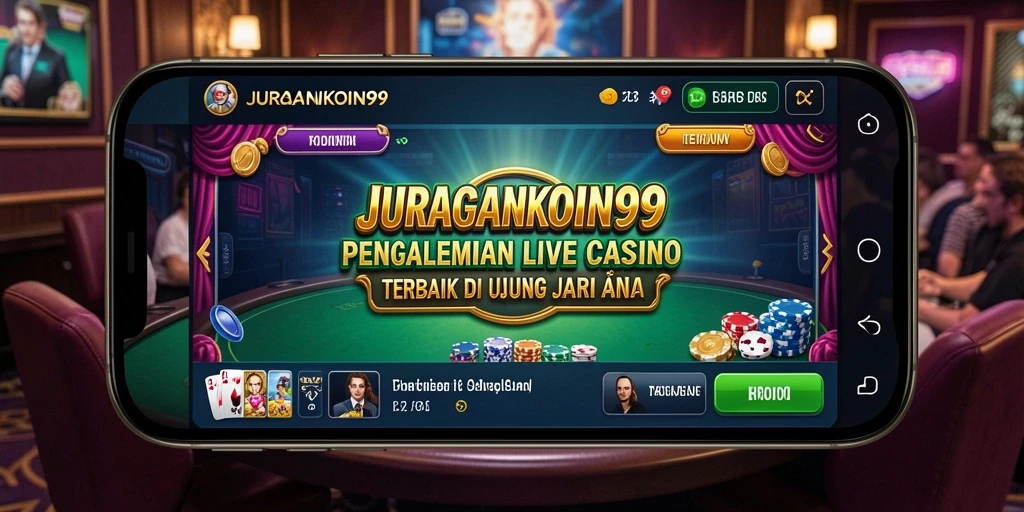 Screenshot gameplay JURAGANKOIN99 menunjukkan dealer langsung dan suasana kasino yang interaktif.