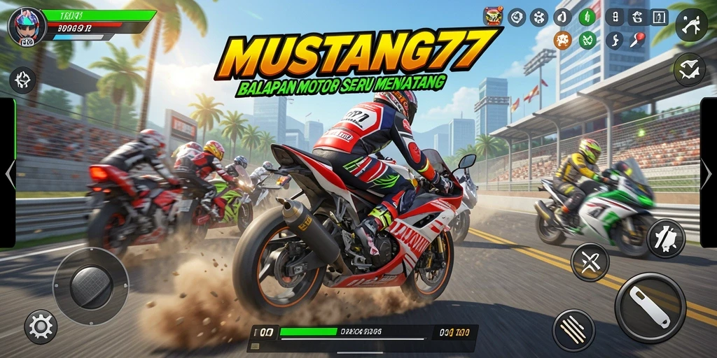 Tampilan gameplay MUSTANG77 yang mendebarkan di lintasan balap.