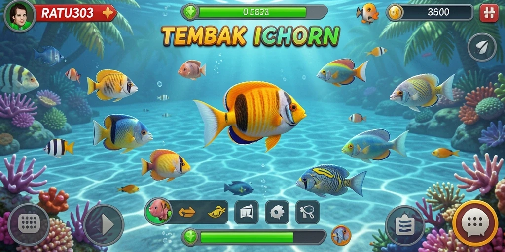 Screenshot gameplay menunjukkan aksi menembak ikan yang mendebarkan.