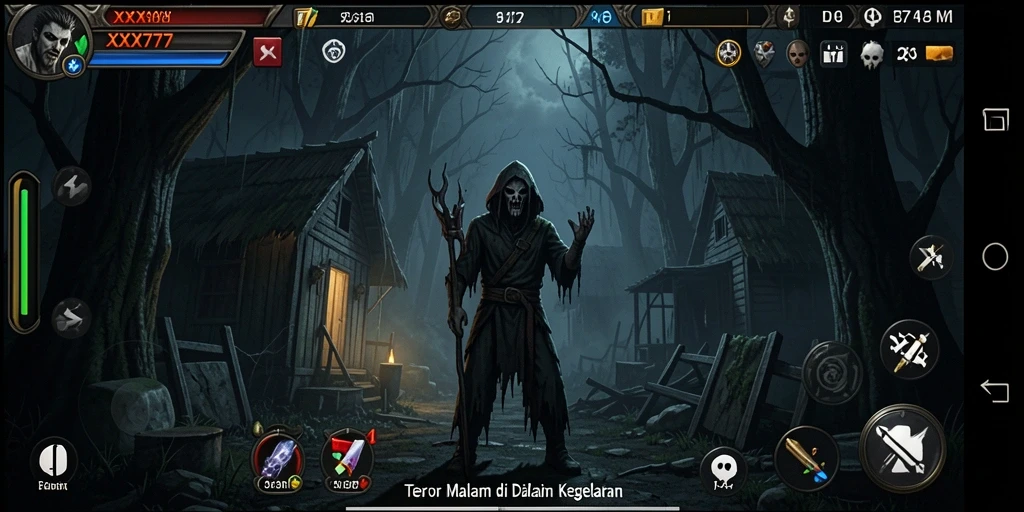 Tampilan gameplay menyeramkan dengan suasana gelap.